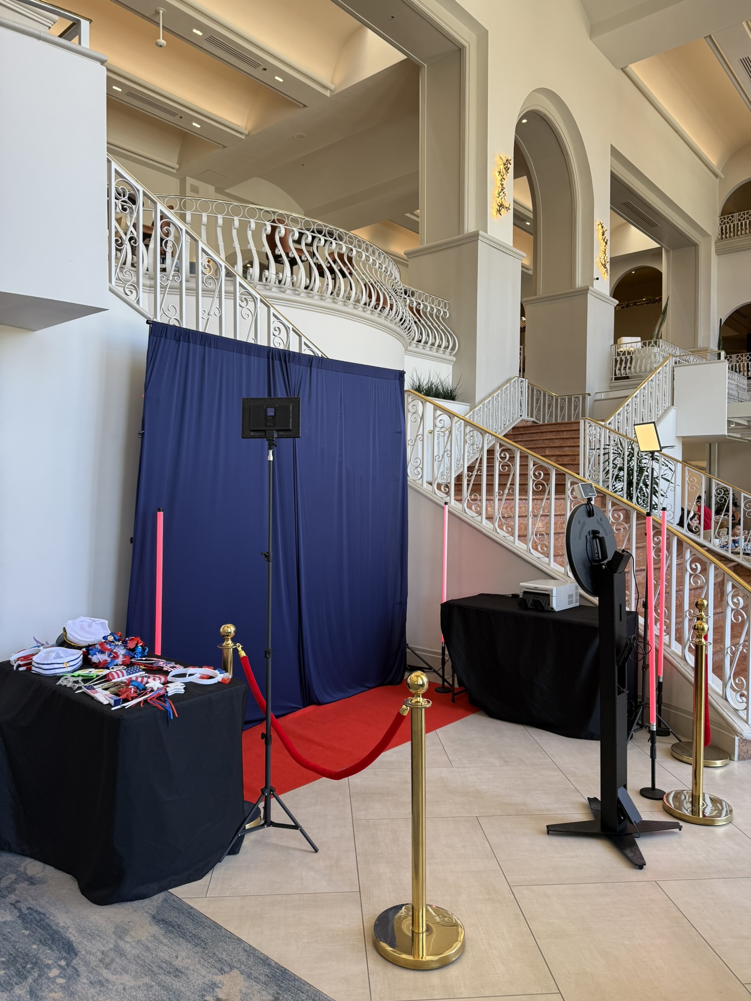 360 video booth set up in a hotel lobby
